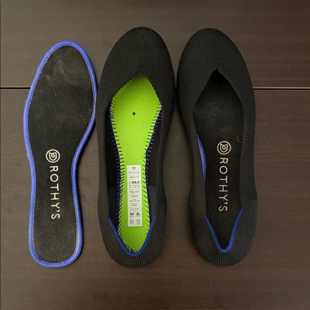 Rothy's Black Flats with Blue Trim